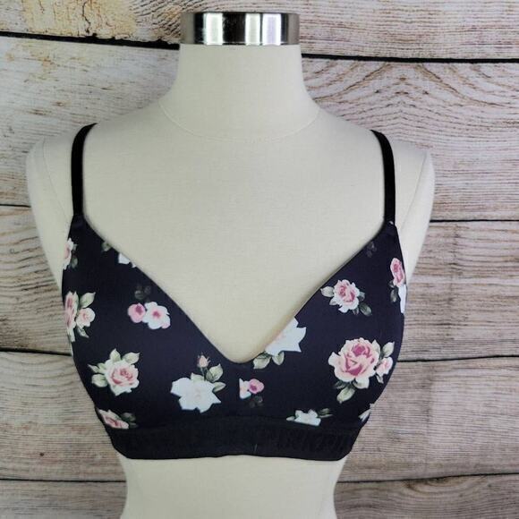 PINK Victoria's Secret Wear Everywhere‎ Lightly Lined Floral Bra Black Size 32D - Picture 1 of 8